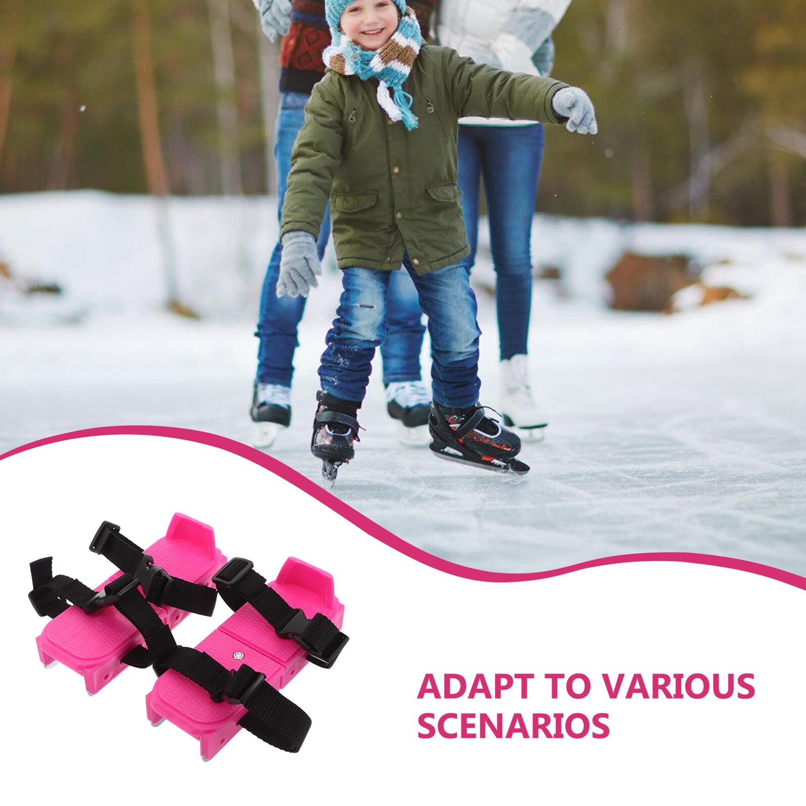 TOYANDONA Pattini da Ghiaccio per Ragazzi Principianti, Colore Rosa, Design Facile, Materiale Pp+Metallo+Nastro, Adatti per Pattinaggio su Ghiaccio e Terreni Innevati