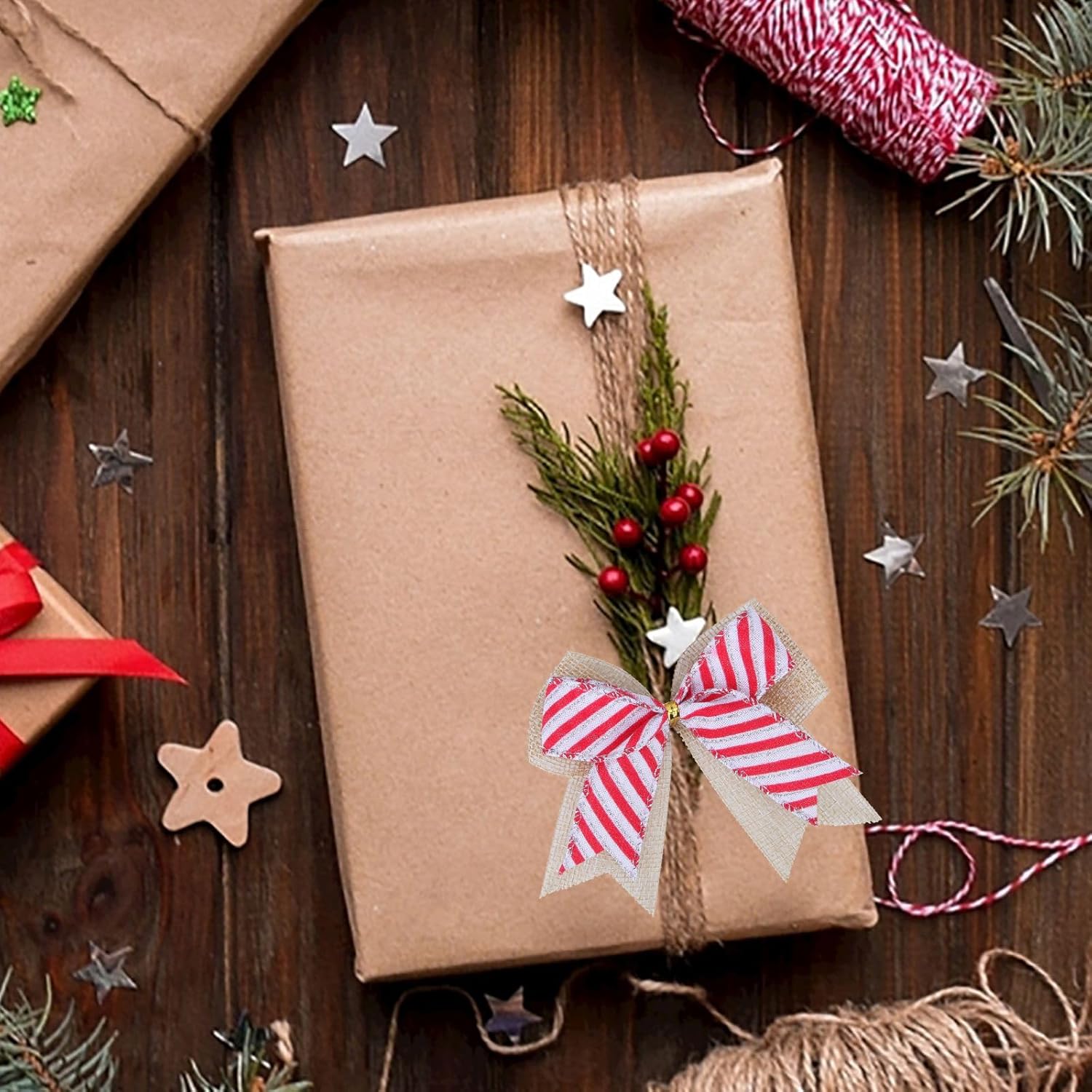 12 Pcs Christmas Candy Bow 4 Inch Burlap with Red and Green Dot Bows Glitter Stripe Candy Cane Lollipop Peppermint Wreath Bows for Xmas Door Garland DIY Candy Themed Party Supplies (Christmas) - Image 6