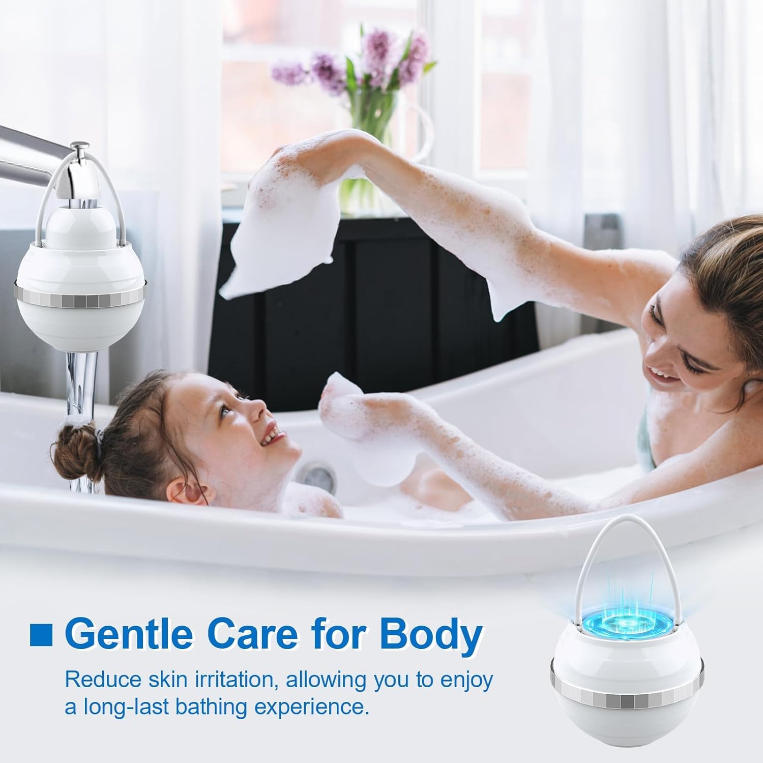 Filtro dell'acqua a sfera da bagno a 8 fasi, rimuove centinaia di contaminanti, ammorbidisce l'acqua dura, senza BPA, purifica l'acqua da bagno per pelle e capelli più sani