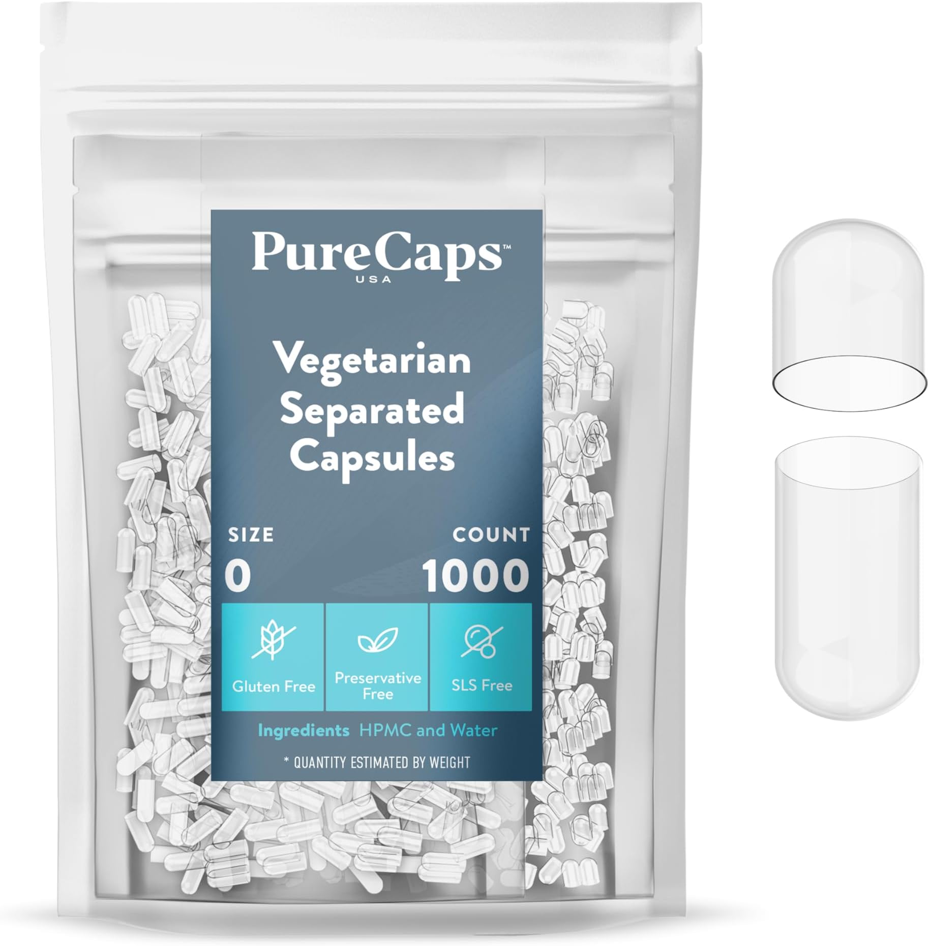 PurecapsUSA - 1,000 Size 0 Fillable Clear Empty Vegetarian Pullulan Capsules