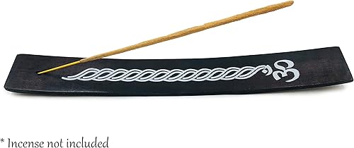 Miniatura 9 de Soporte para incienso con letrero de paz, bandeja de madera para quemador de incienso con incrustaciones de latón, para varillas de incienso,