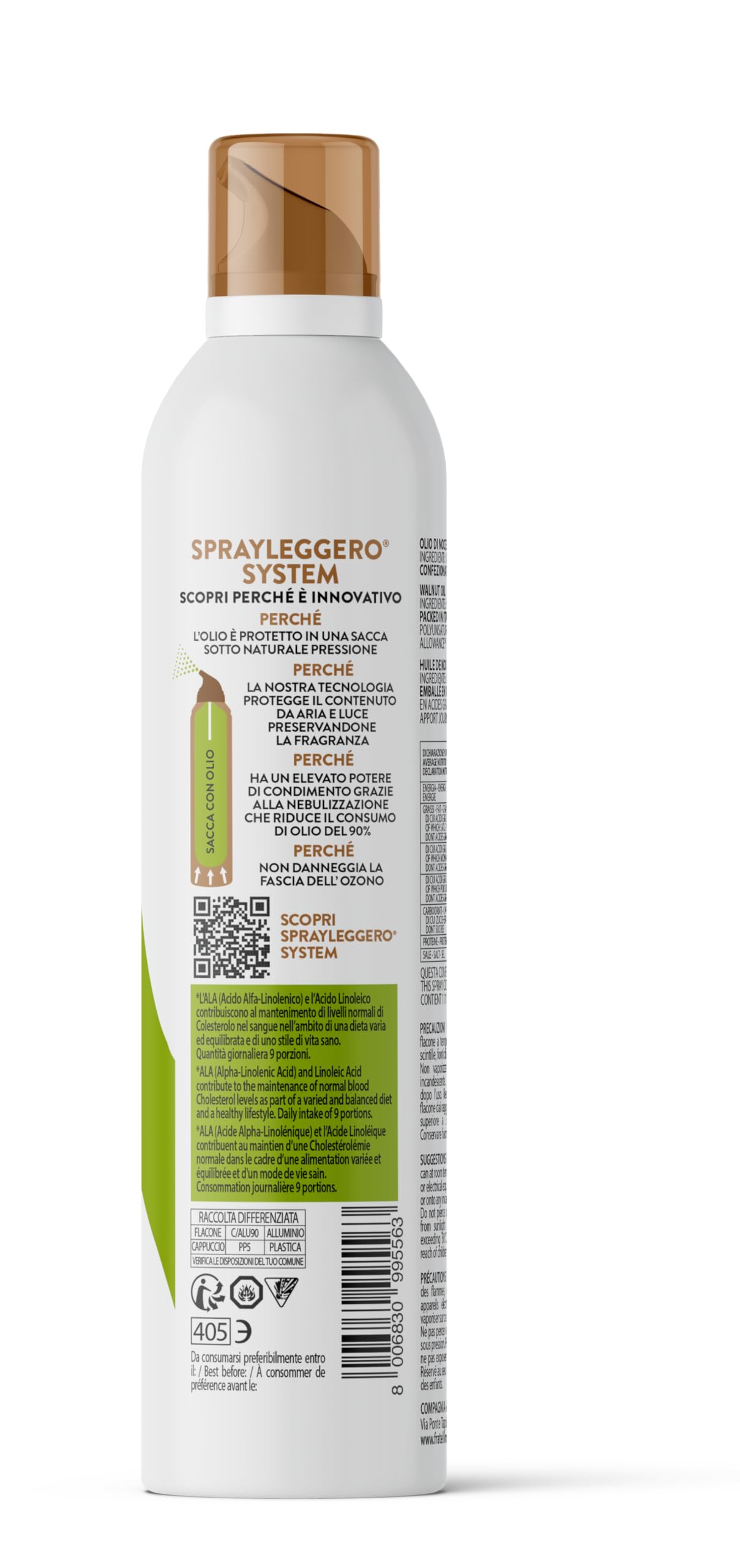 Olio di Noce Spray 200ml - Olio Spray nutraceutico – Salute & Benessere - Sprayleggero – 100% Naturale,100% Leggero, 100% Facile - Con lo spray risparmi fino al 90% di prodotto