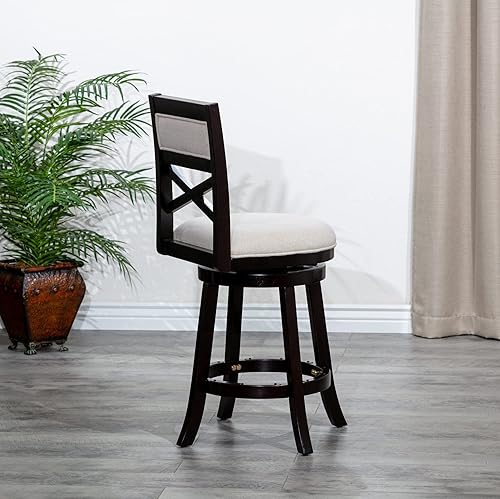 Miniatura 5 de DTY Indoor Living Meeker X - Taburete giratorio de tela, altura de barra de 30 pulgadas, acabado de cereza, asiento de tela carbón