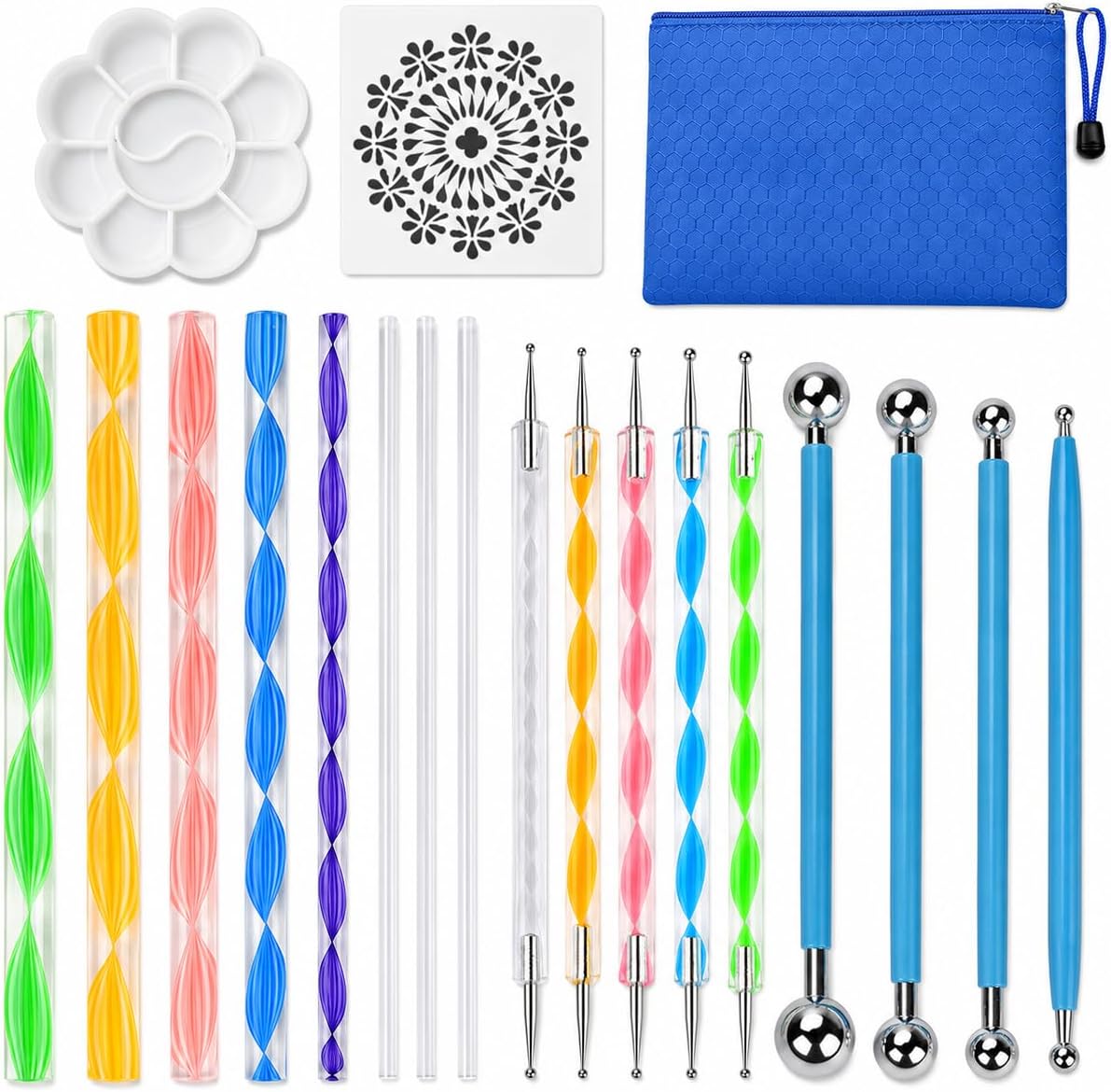 19PCS Mandala Dotting Tools Set with a Zipper Storage Bag for Painting Rocks, ABenkle Mandala Stencil Ball Stylus Paint Tray Set