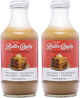 Uncle Bob's Butter Country Rich & Creamy Cinnamon Bun Flavored Buttermilk Syrup for Pancakes, Waffles, French Toast, & More, No Corn Syrup, Gluten Free, 16 fl oz Bottle/2 Pack