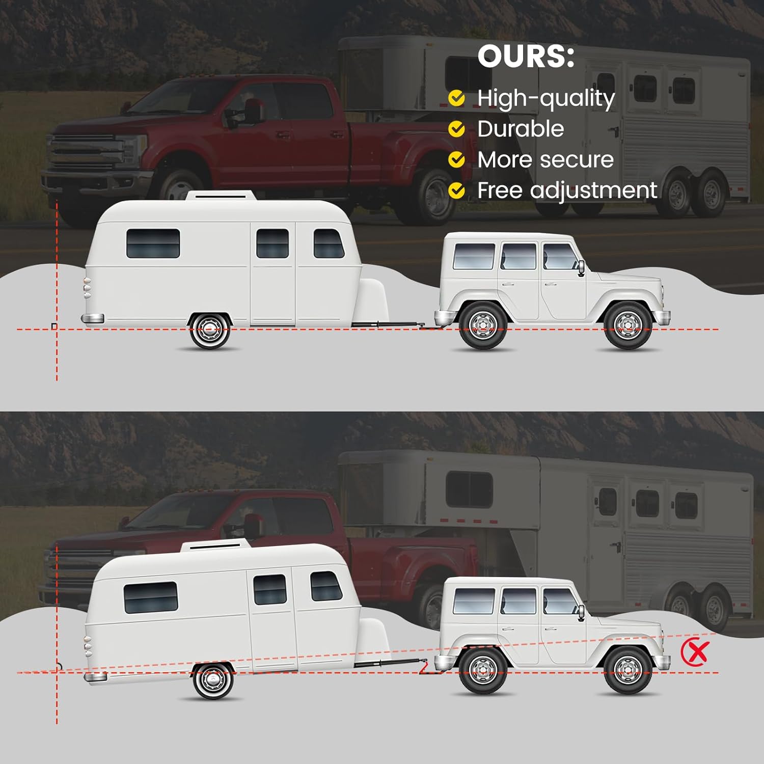 Adjustable Trailer Hitch for 2” Receiver, 12500 LBS GTW Aluminum - 8” Drop/Rise with 2-inch and 2-5/16 inch Dual Ball, w/Anti-Theft Lock & Tow Hitch Tightener Silver