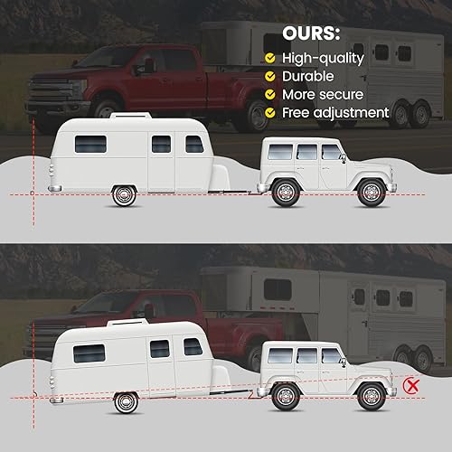 Miniatura 6 de Enganche de remolque ajustable para receptor de 2 pulgadas, aluminio GTW de 12500 libras - 8 pulgadas de caídaelevación con bola doble de 2 pulgadas