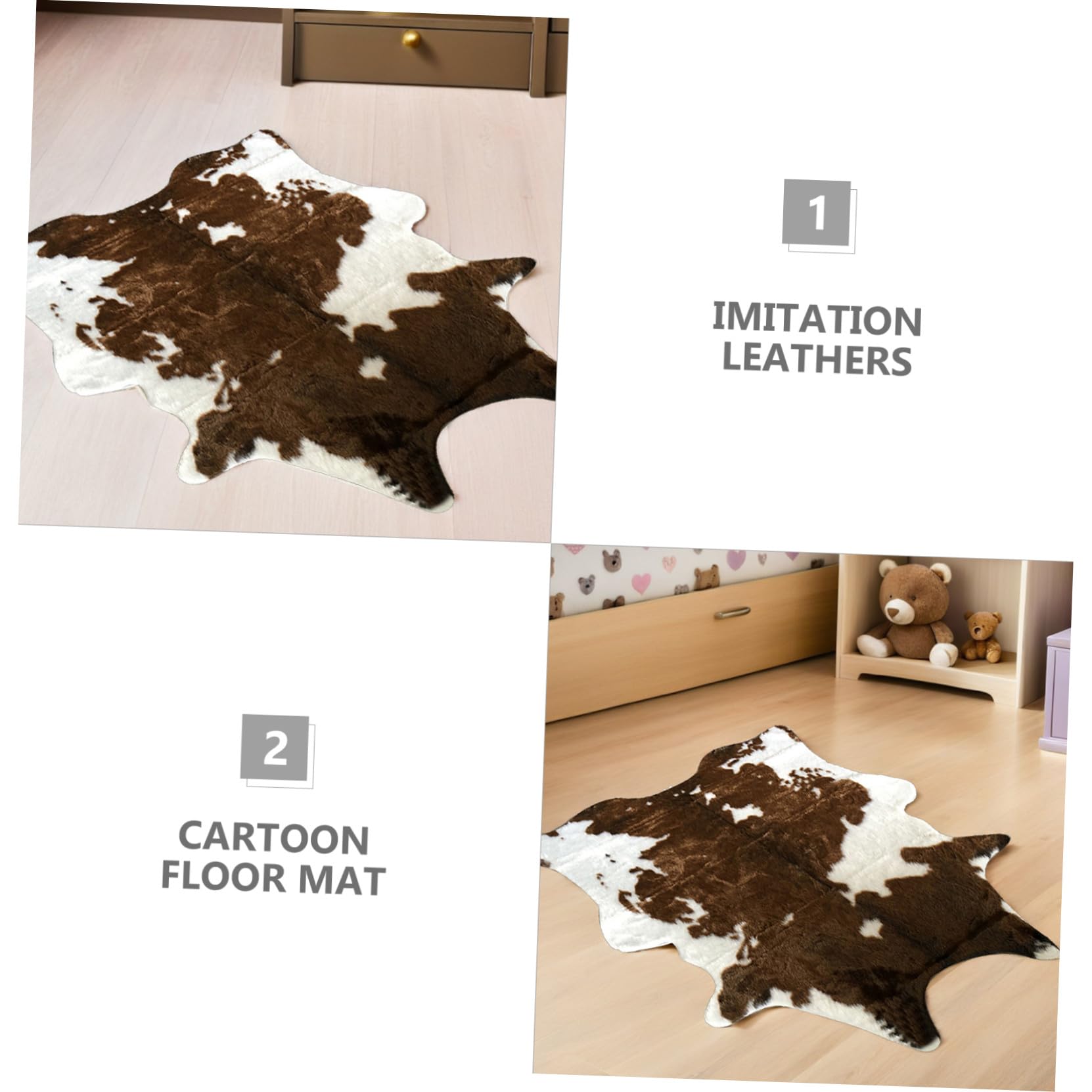 Artibetter Tappeto da Pavimento Stampa Mucca 110x84 Cm in Peluche Soffice Antiscivolo per Camera da Letto e Soggiorno Coperta Comoda Decorativa per Casa e Cameretta