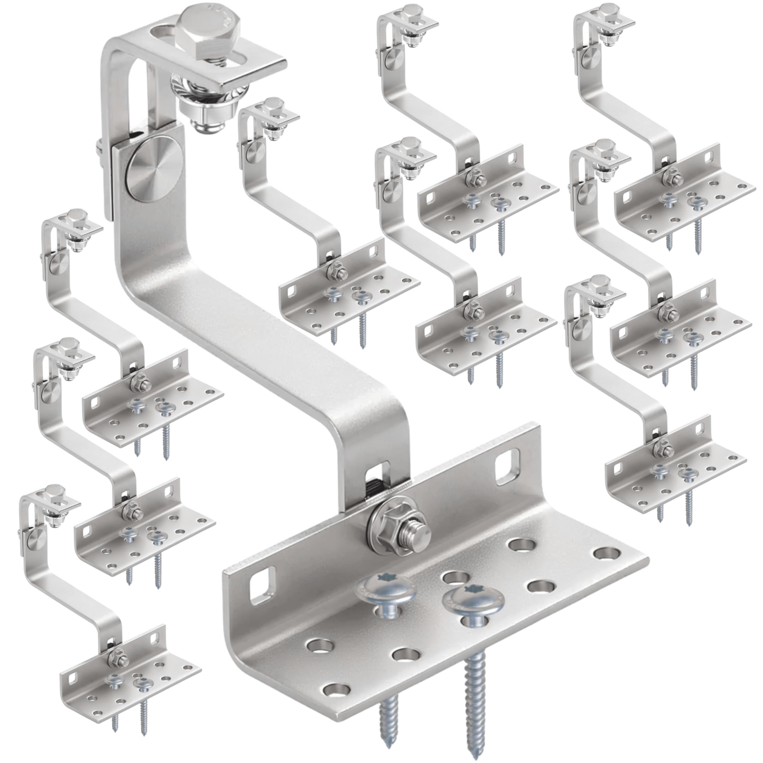 DoitBau - Set di 10 ganci per tetto in mattoni [8 x 80]/10 ganci per tetto, 20 viti per legno da 80 mm, 10 viti esagonali M10, 10 dadi/fotovoltaici a falda per tetto in PV, modulo tono in ceramica,