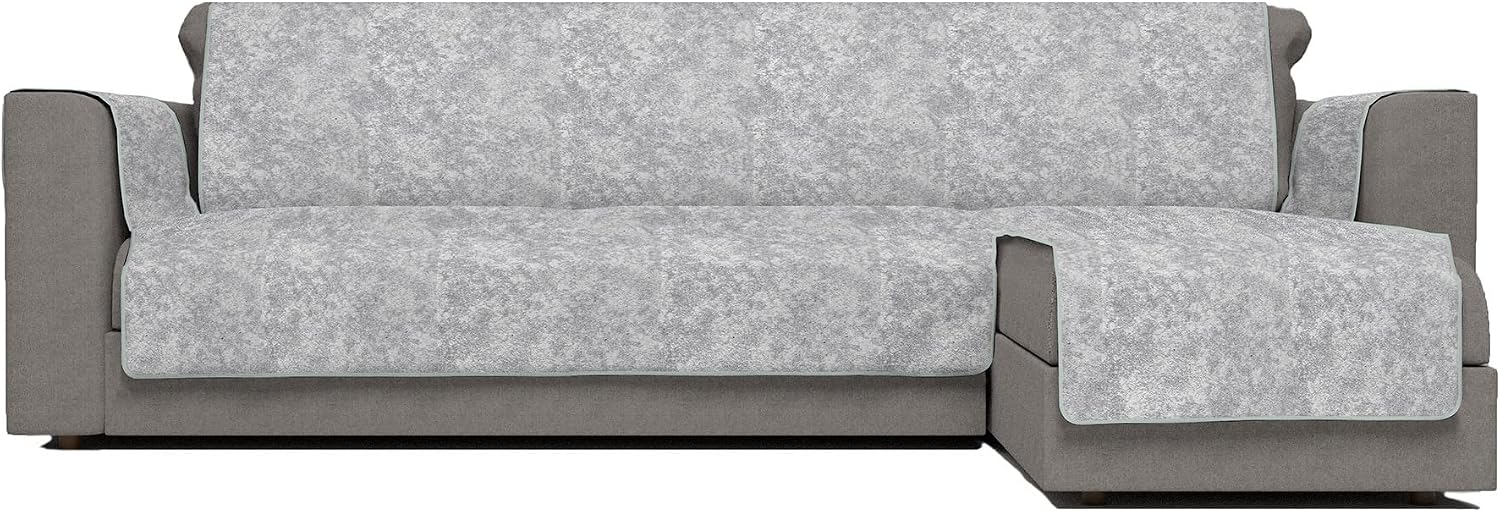 Italian Bed Linen “ Glamour” Anti-Slip Sofa Cover with Chaise-Longue Right, Light Grey, 190cm - Image 3