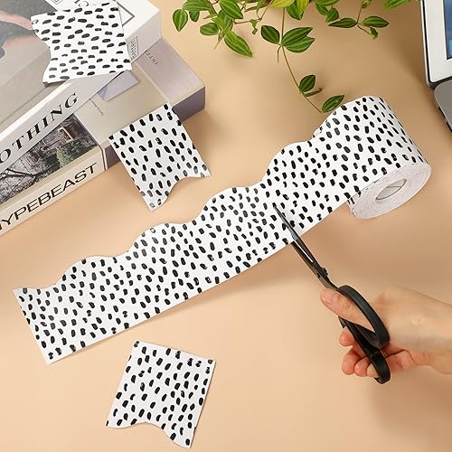 Vista 24 de Zonon 65 Feet Bulletin Board Borders Black and White Polka Dots Striped Grid Borders Decorative Straight Scalloped Wavy Rolled Trim Classroom Back