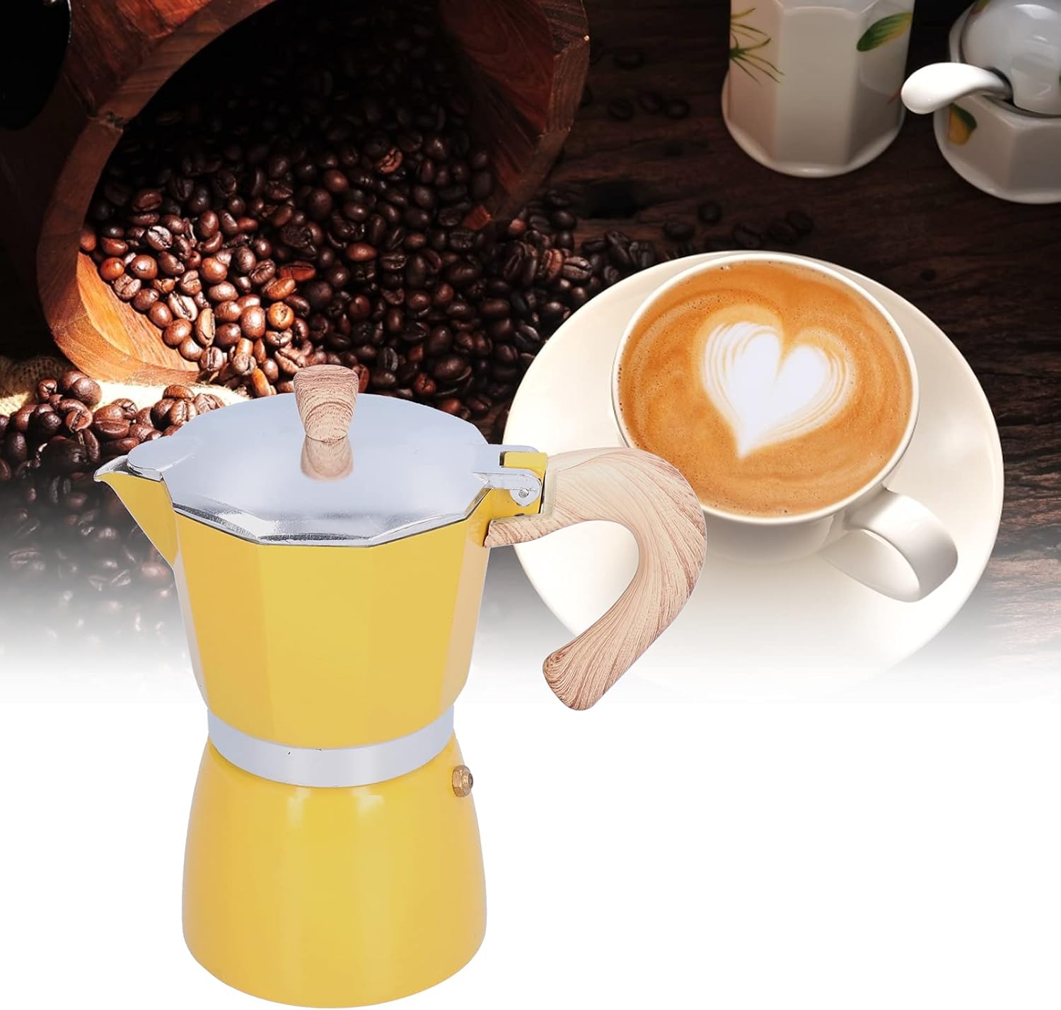 300ML Espresso Mocha Coffee Pot Maker Stovetop Coffee Kettle Italian Coffee Maker for Cappuccino Latte (Yellow)