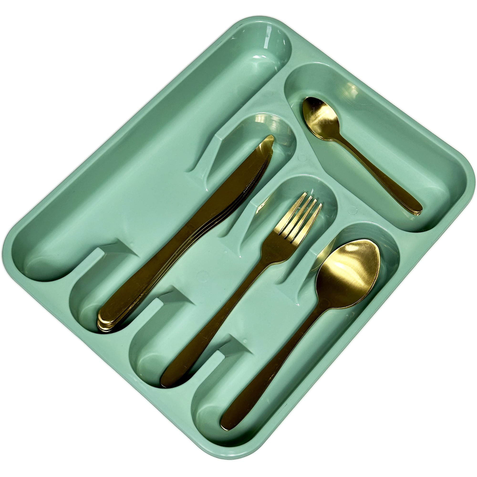Darthome Green Cutlery Tray Plastic 5 Compartment Drawer Storage Organiser Rack Holder