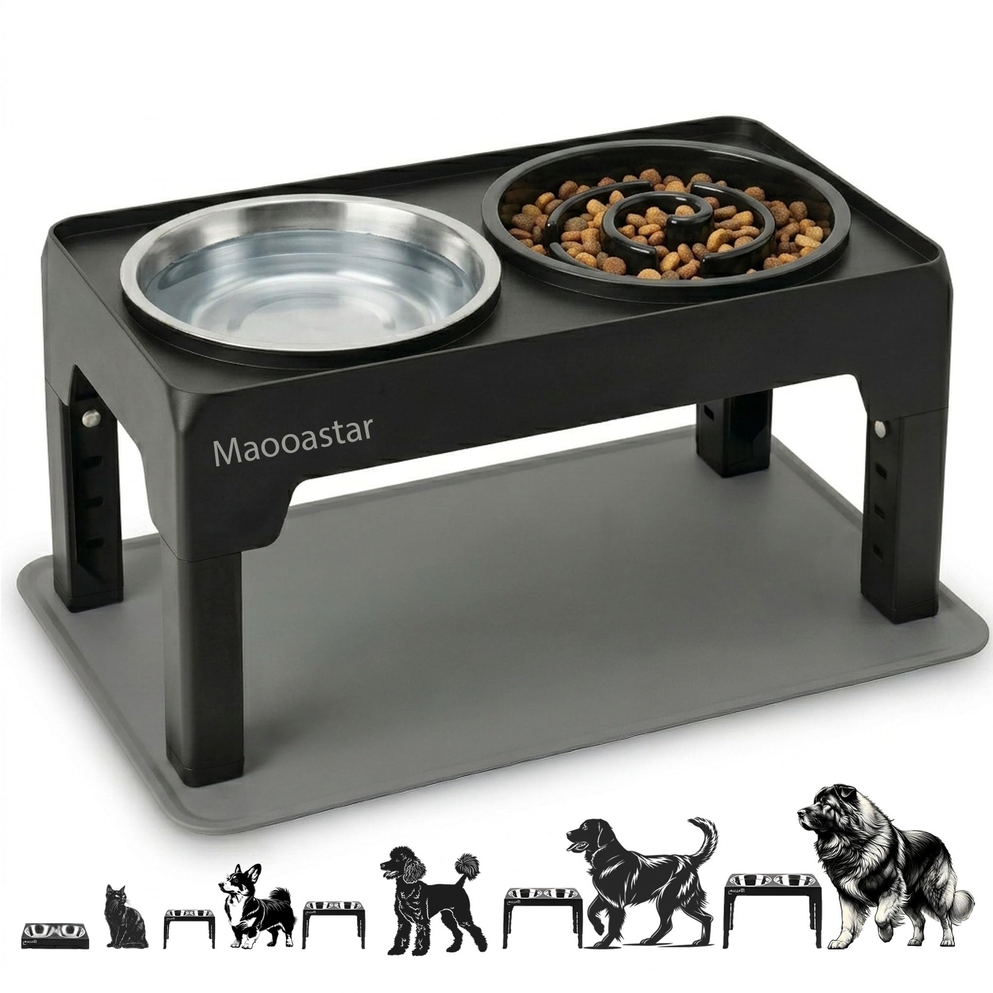 Gamelle Surélevée pour Chien Réglable – 5 Hauteurs Ergonomiques – Améliore Posture & Digestion – 2 Bols INOX 1200ml + Anti-Glouton 800ml – Tapis Antidérapant – Chiens Petits, Moyens, Grands