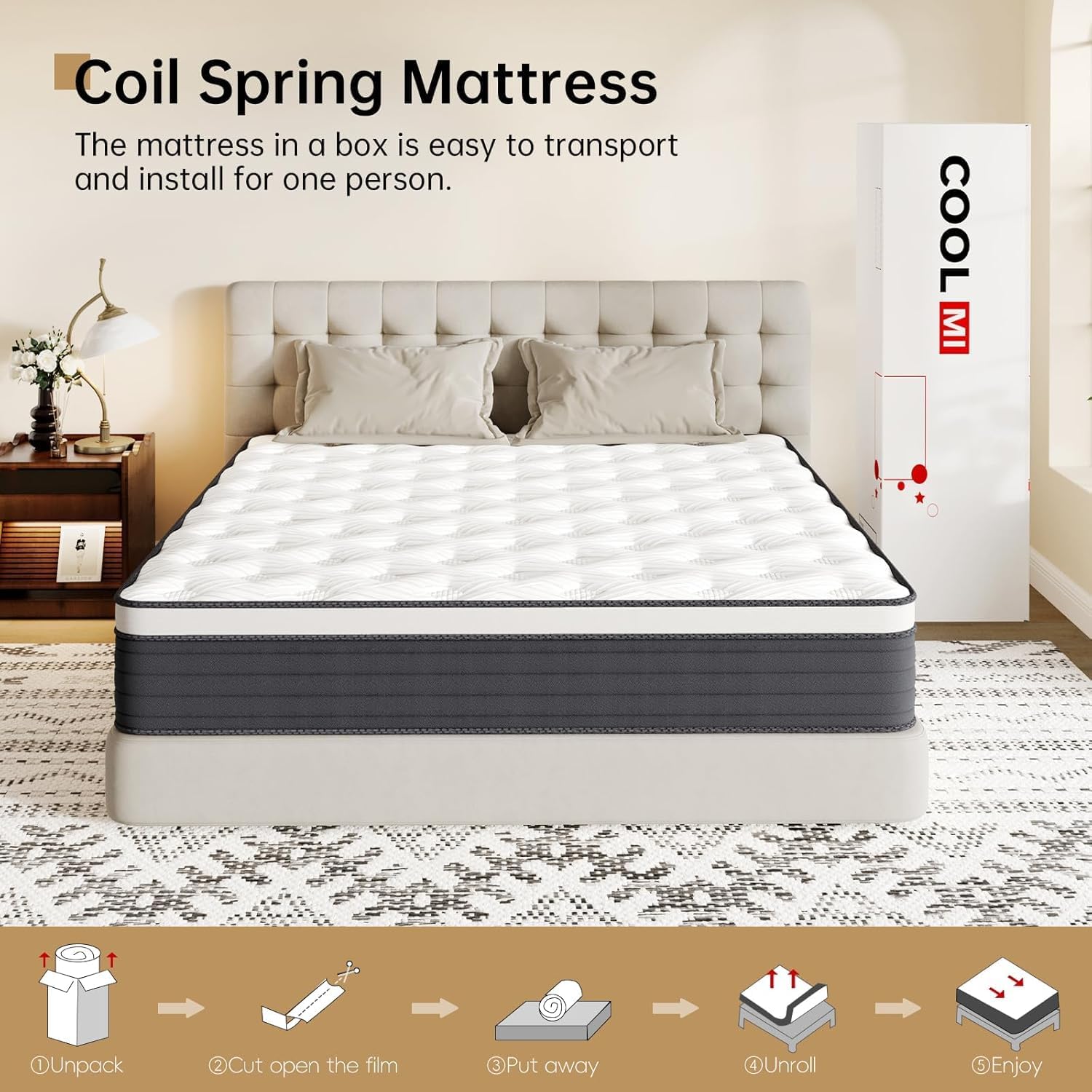 King Size Mattress,14 Inch Hybrid Mattress in a Box with Gel Memory Foam and Pocket Spring for Pressure Relief & Zoned Support, Soft and Comfort Sleep, Medium Firm King Matress, CertiPUR-US