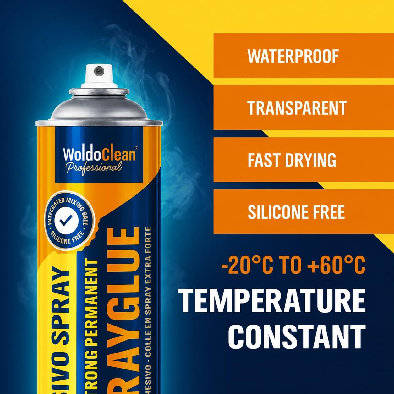 WoldoClean Klej w Sprayu do Tapicerki Sufitowej & Pianki - 3 x 500ml Spray Klejący Ekstra Mocny, Odporny na Ciepło & Transparentny, Szybkoschnący, Idealny do Tkanin, Filcu, Skóry & Tapicerki