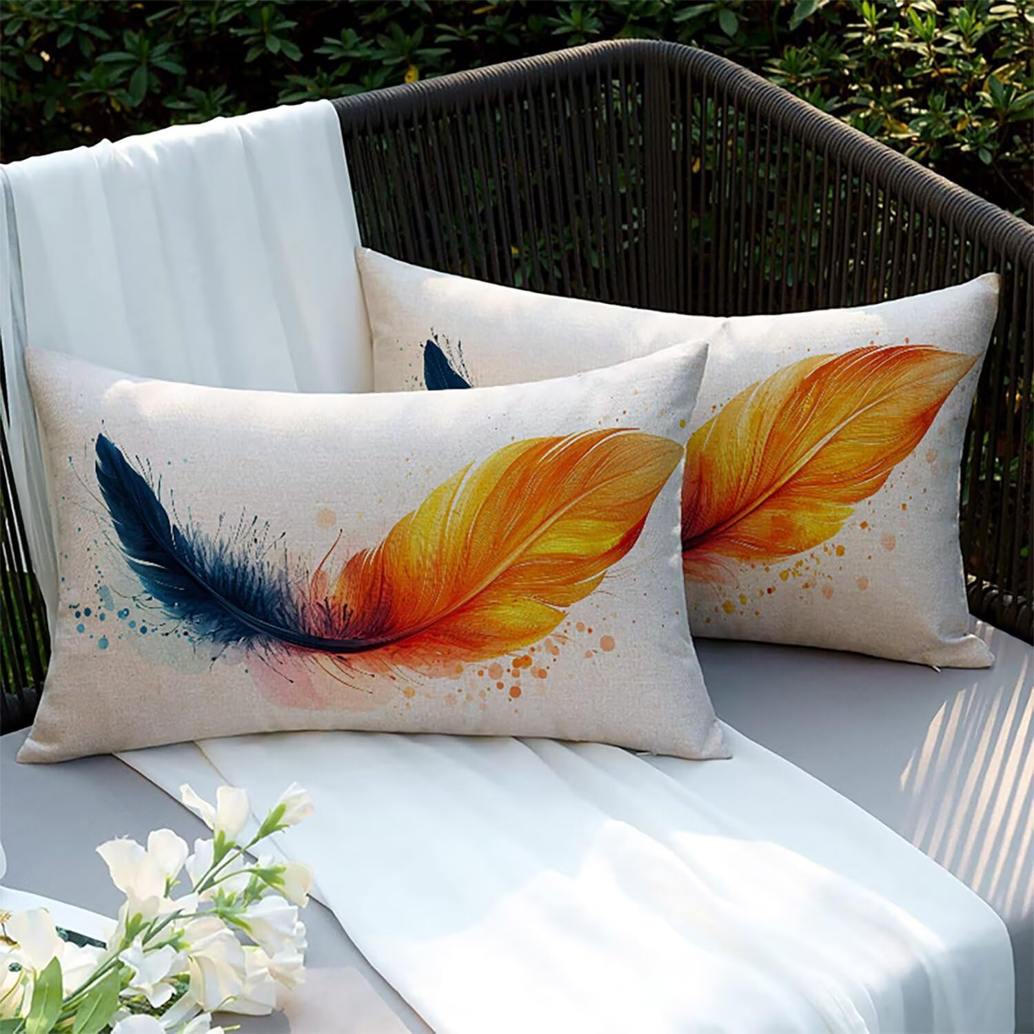 Coussins Canapé Imperméables contre les taches : Lot de 2 Lin Blanc 70x50