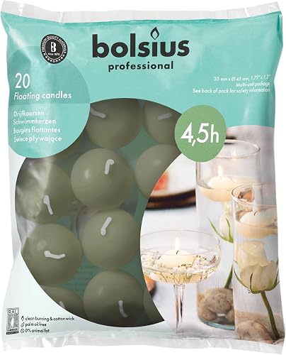 Bolsius Velas flotantes – Verde – 20 unidades – Diámetro 45 mm – Duración de com