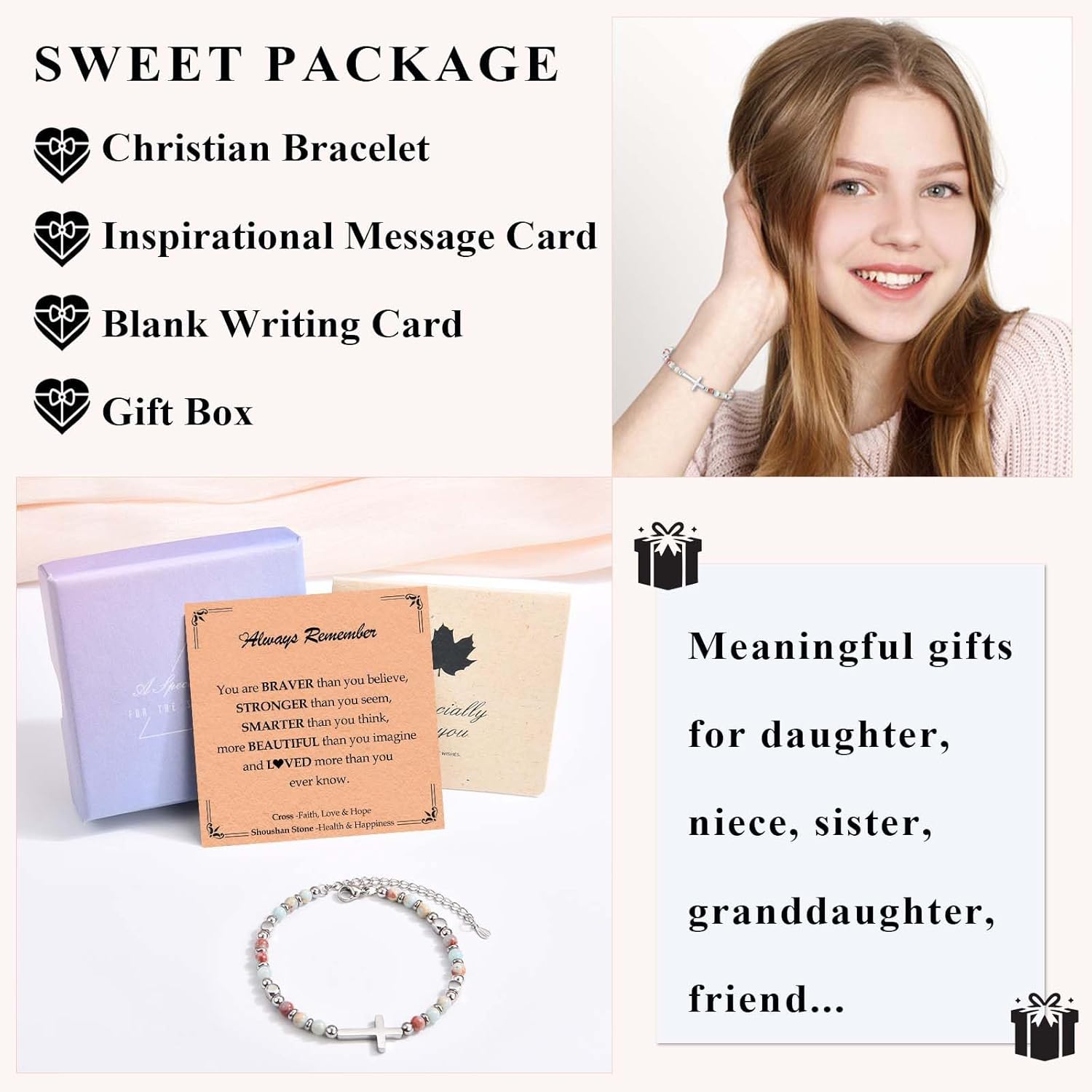 Teen Girl Gifts Trendy Stuff Christian Religious Christmas Stocking Stuffers Cross Bracelet for Women Girls Jewelry Valentines Day Easter Baptism Confirmation Holy Communion Birthday Graduation Gifts - Image 5