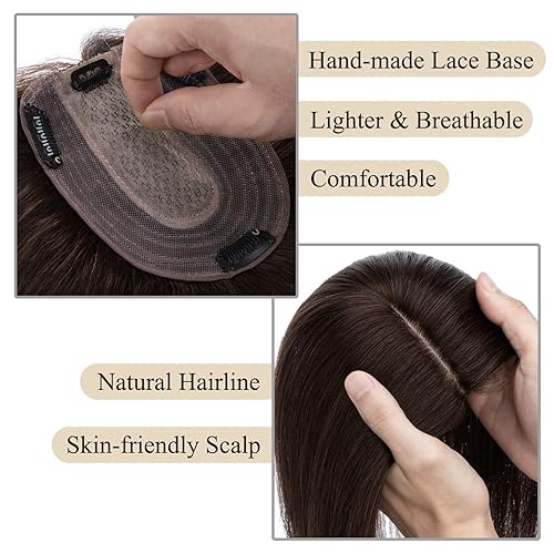 Miniatura 3 de MY-LADY Toppers de cabello humano para mujer, cabello Remy real, densidad del 130%, 3.9 x 4.7 in, base de seda, sin flequillo, piezas de cabello
