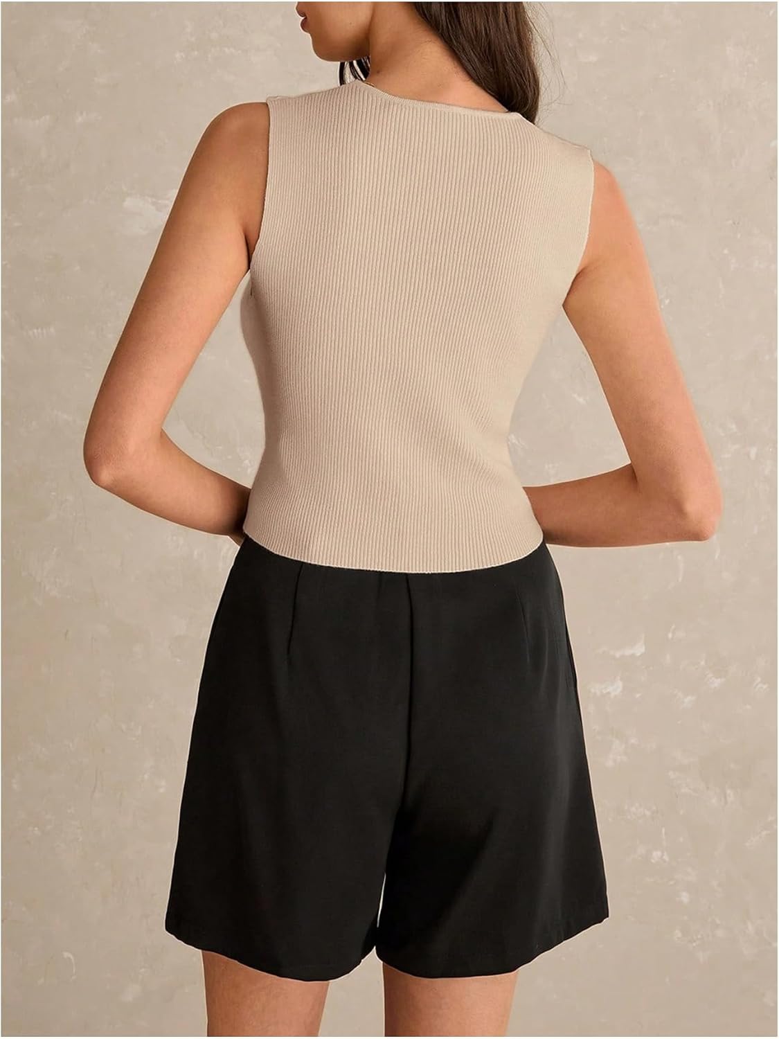 MakeMeChic Women's Metal Floral Sweater Vests V Neck Knit Split Sleeveless Crop Tops - Image 3