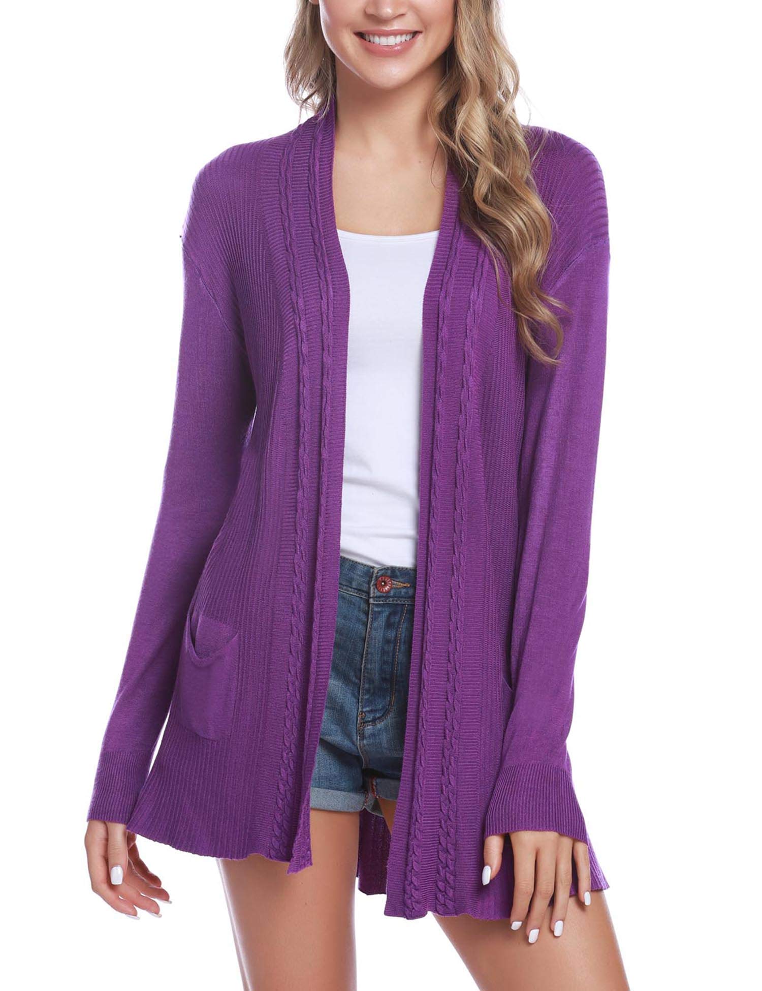 Ladies Cardigan Summer Jacket Long Sleeve Lightweight Open Front Waterfall  Boyfriend Cardigans Sweater Blouse Top Size 6-20
