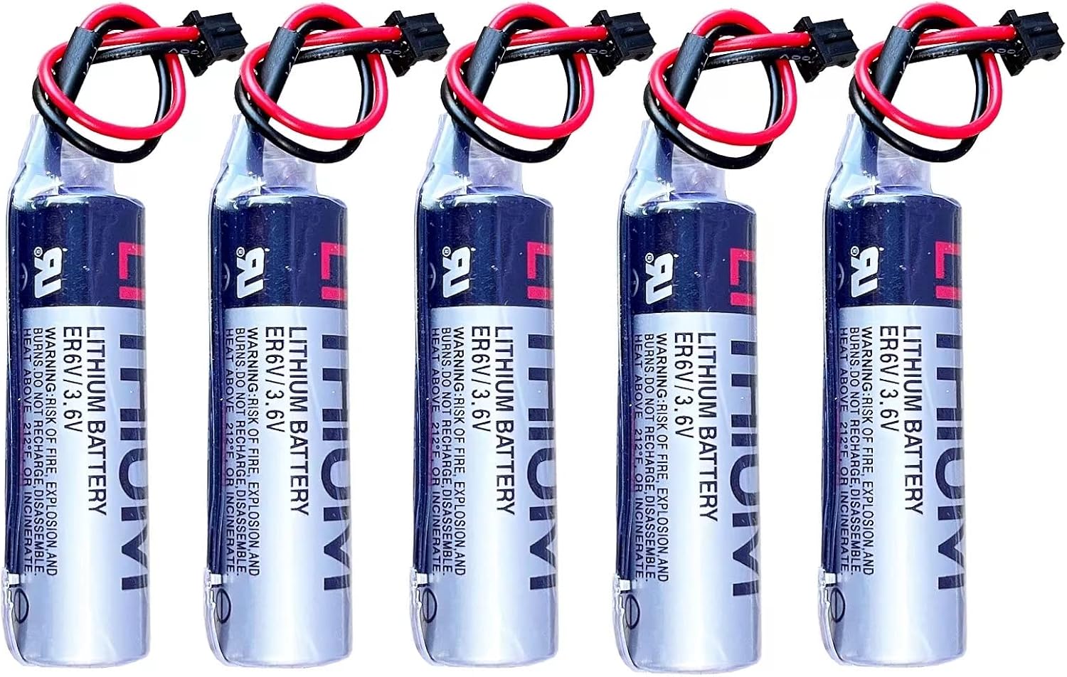 5 PCS 3.6V ER6V/3.6V Battery for Toshiba ER6VC119A ER6VC119B, Mitsubishi M70 PLC with Black Plug