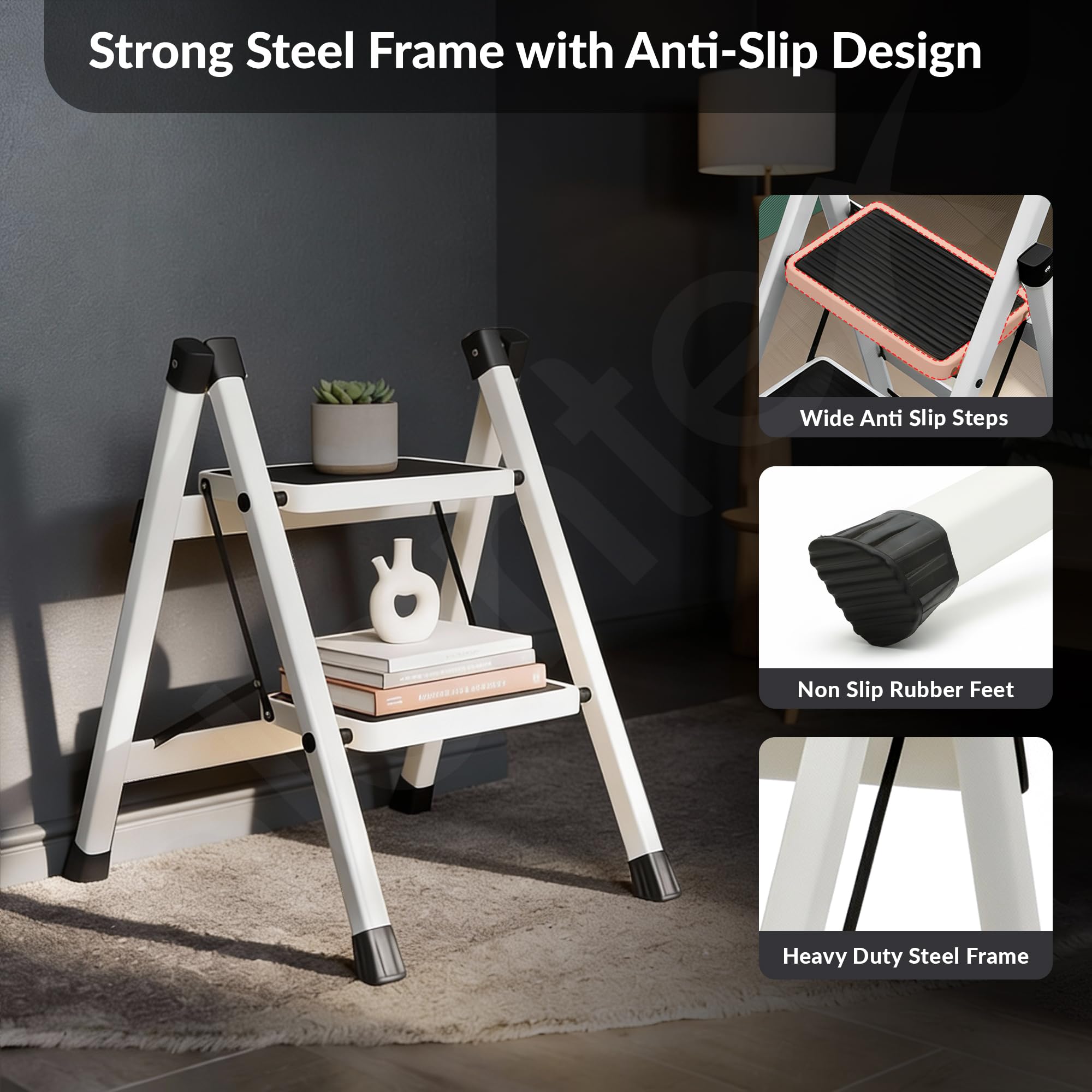 Plantex Ladder for Home/2 Step Ladder with Minor Surface Marks from Transit, Fully Quality Checked/Anti-Skid Step Ladder/Assured by Plantex - (White & Black) — Amazon image 4