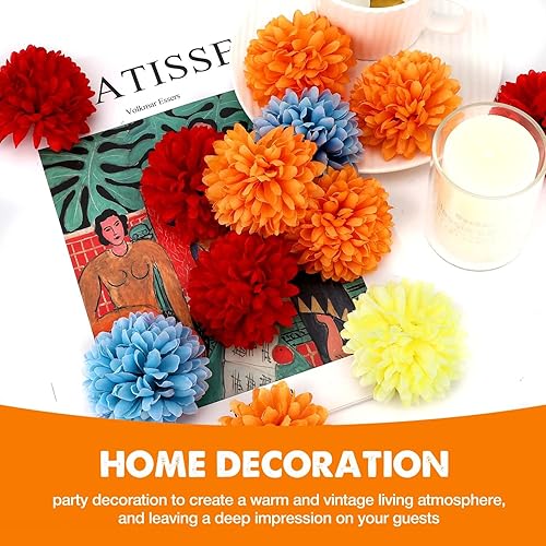 Miniatura 4 de Hommtina 40 flores de caléndula artificiales de seda, flores mexicanas para decoración de baby shower, boda, fiesta, decoración de Halloween,