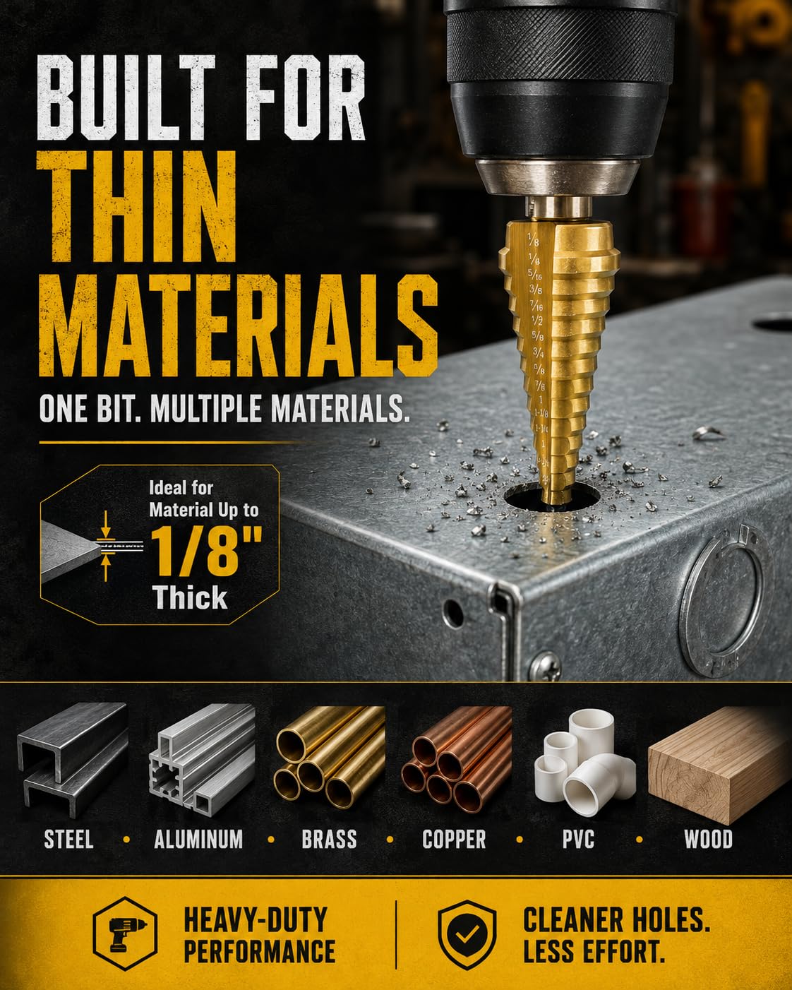 HSS Step Drill Bits - Metal Cutting 10-Piece -7