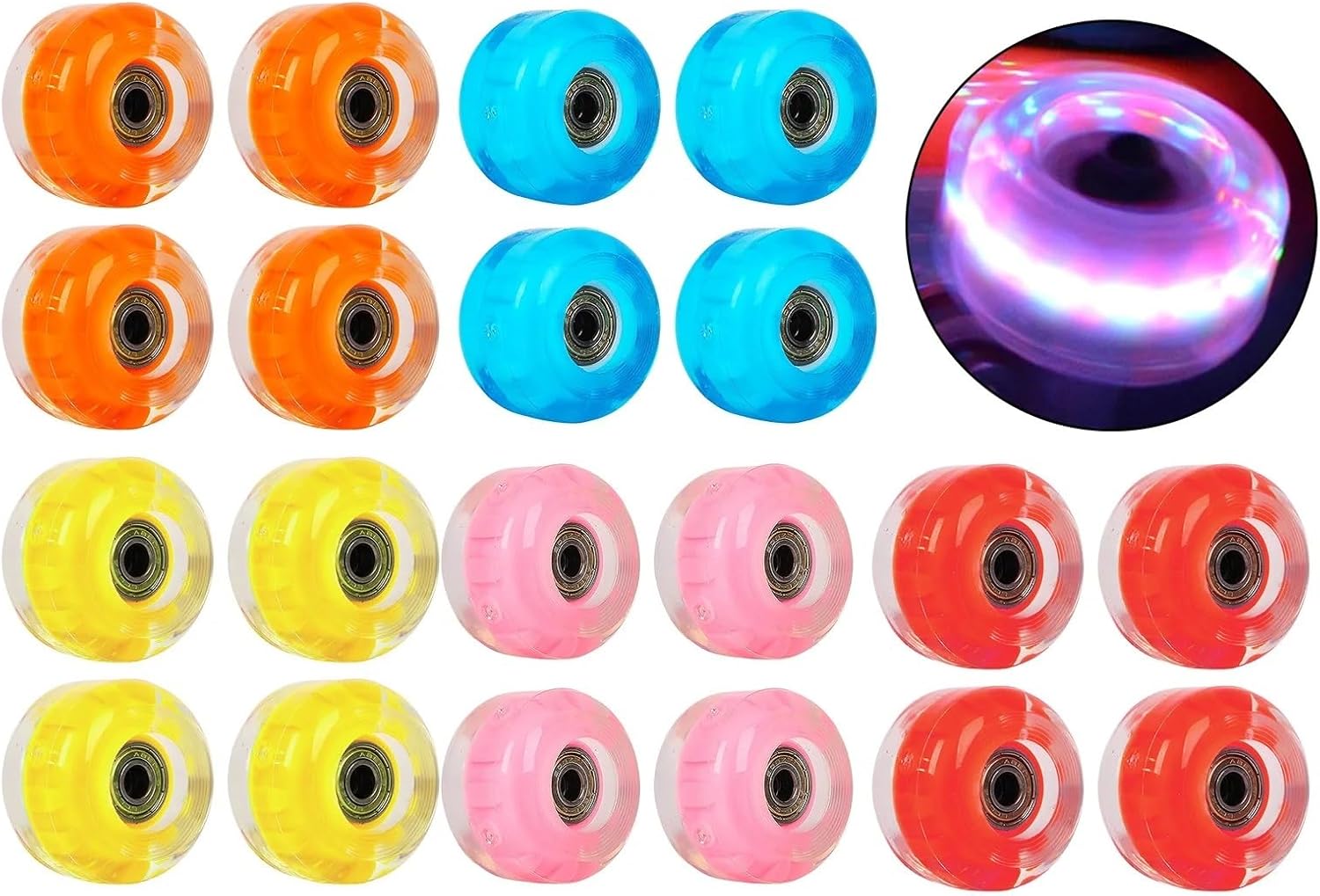 Roller Skate Wheels 4pcs Light Up Skateboard Longboard Wheels Glow at Night 82A for Quad Roller Skate Skateboards Accessories Spare Parts(Red)