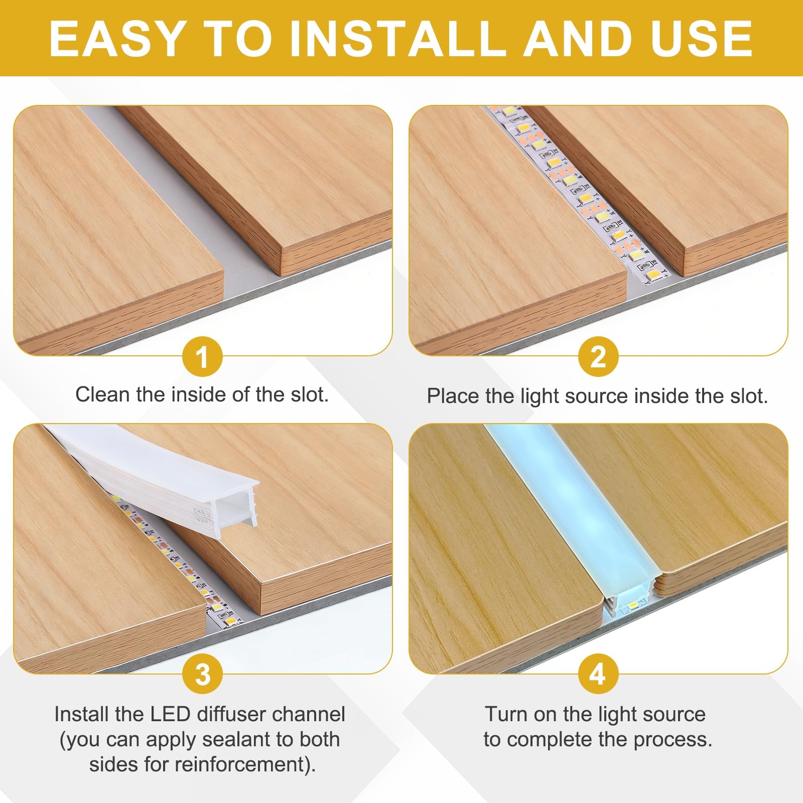 sourcing map Canale diffusore LED da 10 m, sistema di canali LED in silicone da 14 x 14 mm, striscia luminosa flessibile al neon per strisce luminose da 8 mm-10 mm, decorazione per interni ed esterni