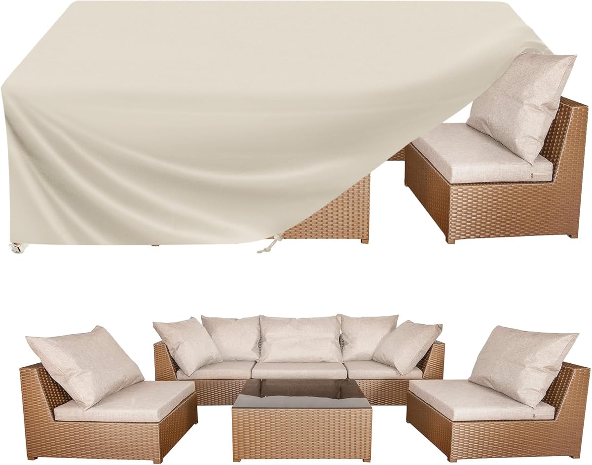 BALEINE Patio Furniture Covers, Outdoor Furniture Covers Waterproof, Heavy Duty Oxford Patio Table Cover for Outdoor Table, Chair, Sofa, Desk (Beige 64"L×47"W×28"H)