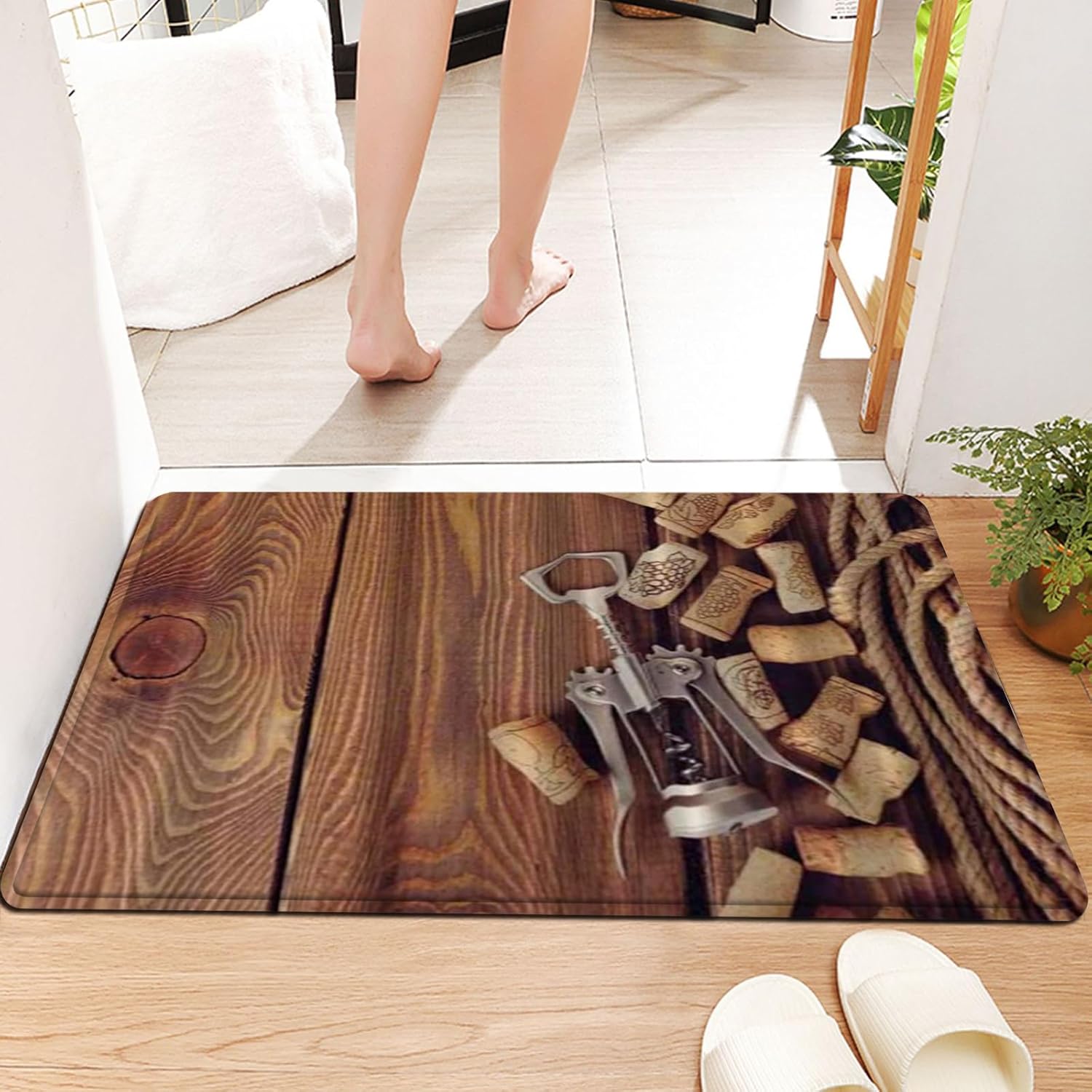Bath Mat, Extra Long Shower Mat 60x100 cm,Winery Wine Corks Over Rustic