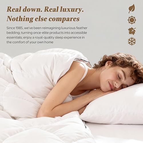 Miniatura 3 de DWR Edredón de lujo de fibra de plumas tamaño Queen de gran tamaño, tela de mezcla de algodón egipcio ultrasuave, peso ligero para personas que