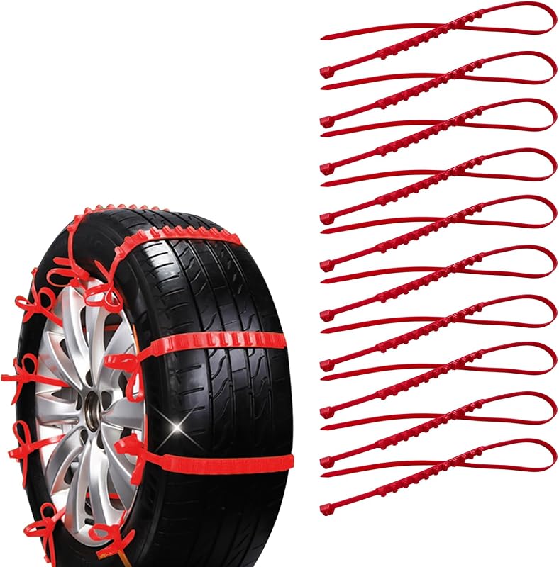 10 bridas para neumáticos para nieve, antideslizantes, reutilizables, con agarre, cadenas para nieve para neumáticos de auto, camiones con cadena de rueda de invierno ajustable, antideslizante, dentada, cinturones de plástico para conducir en lluvia/carretera embarrada