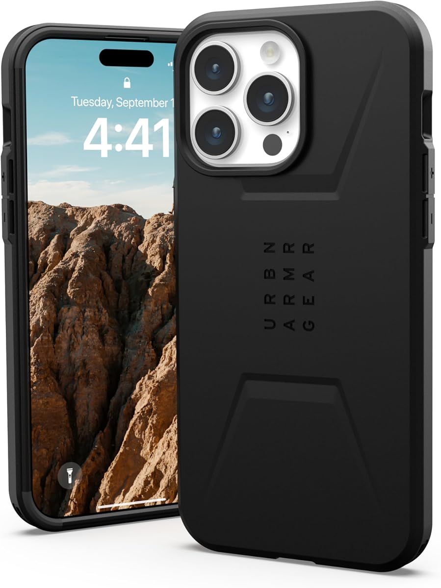 URBAN ARMOR GEAR UAG [Versión actualizada] Funda compatible con iPhone 15 Pro Max Case 6.7" Civilian Black Imán incorporado compatible con carga MagSafe Funda protectora resistente a prueba de caídas de grado militar