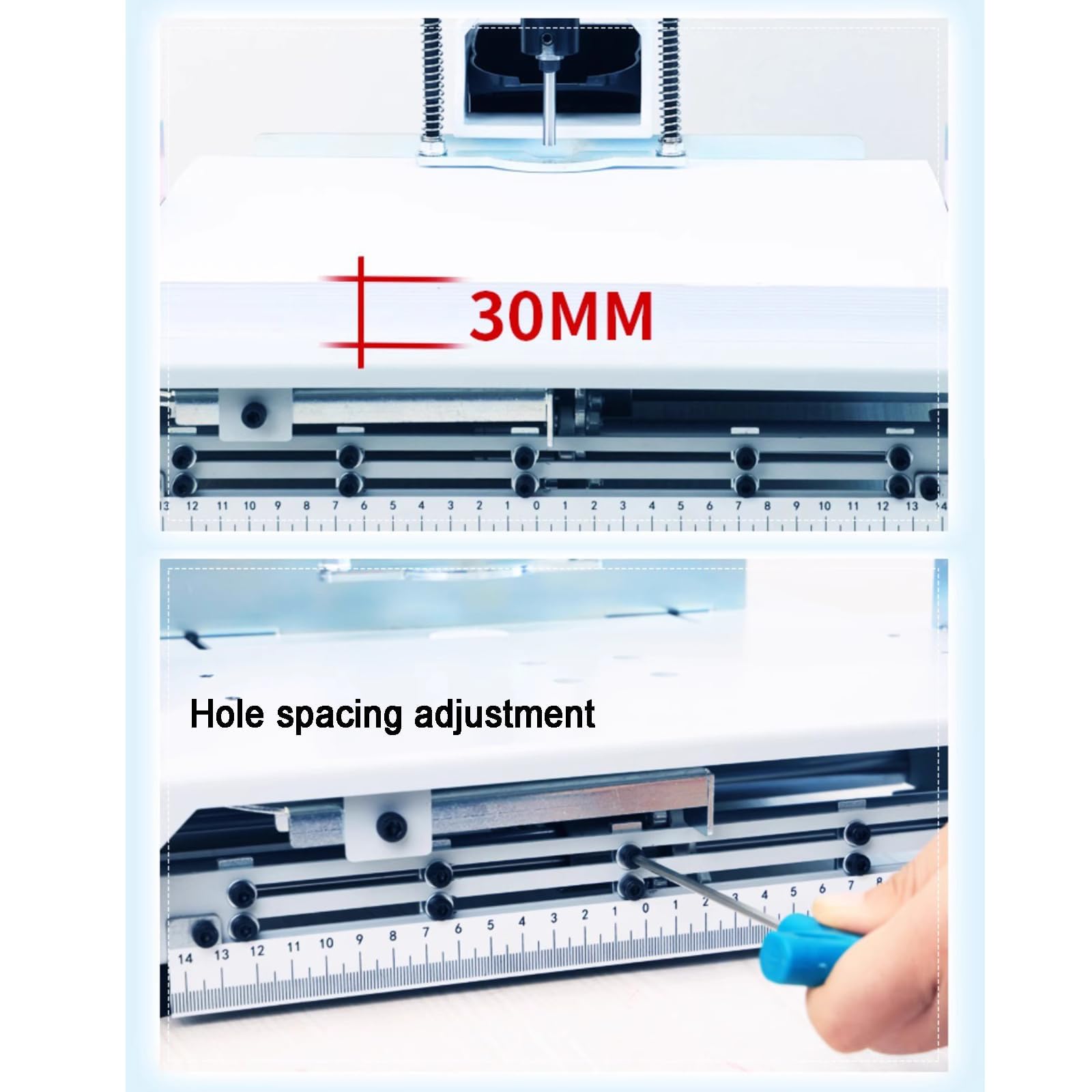 Perforatrice per Carta, Perforatrice Manuale a Foro Singolo con Piattaforma Mobile A4, Spessore di Perforazione 30 Mm E 5 Punte (3/5/7/8/10 Mm), per Carta, Etichette, Rilegatura di Segnalibri