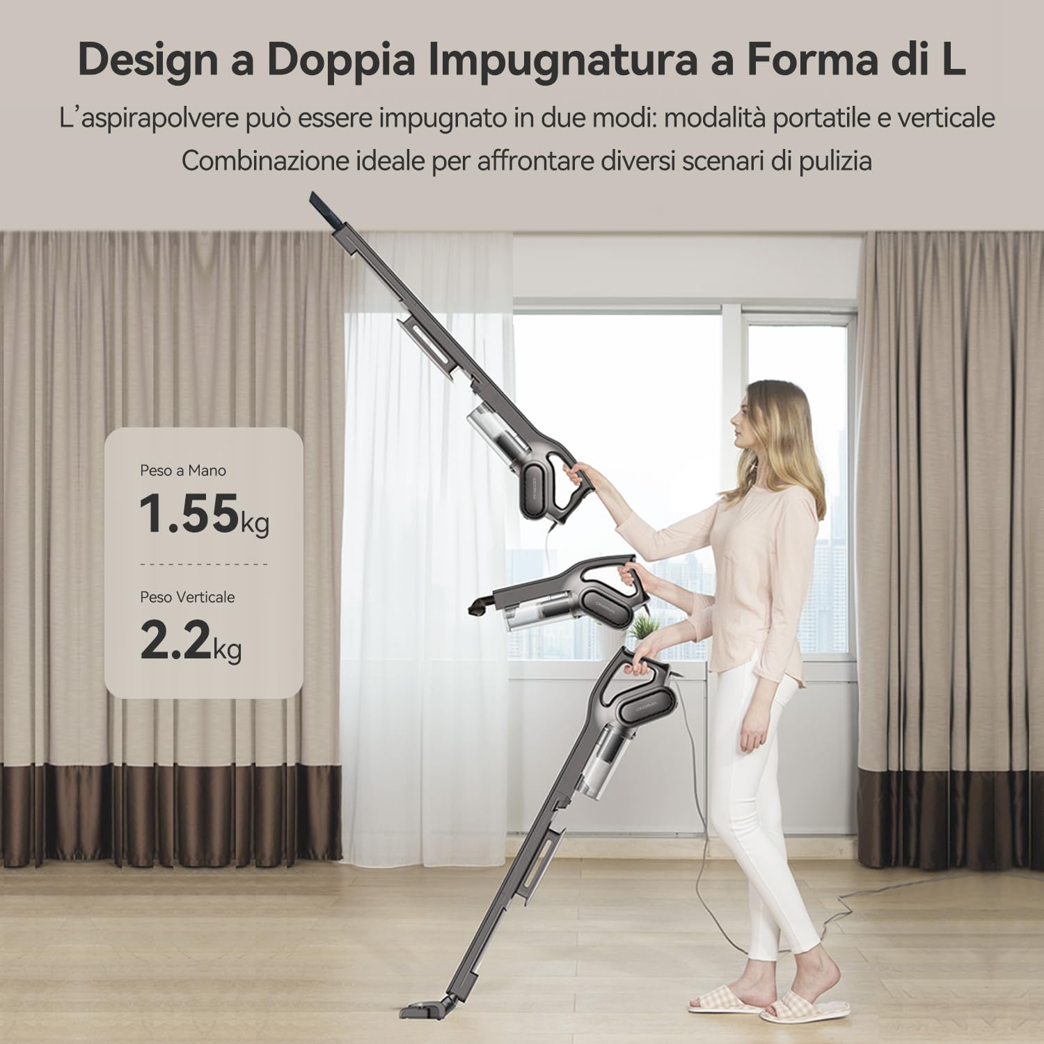 Deerma DX700S Aspirapolvere con Cavo 2 in 1, 15KPa, Filtro HEPA Lavabile, Rotazione a 180°, Leggera e Senza Sacco, Ideale per Pavimenti Duri, Peli di Animali e Auto