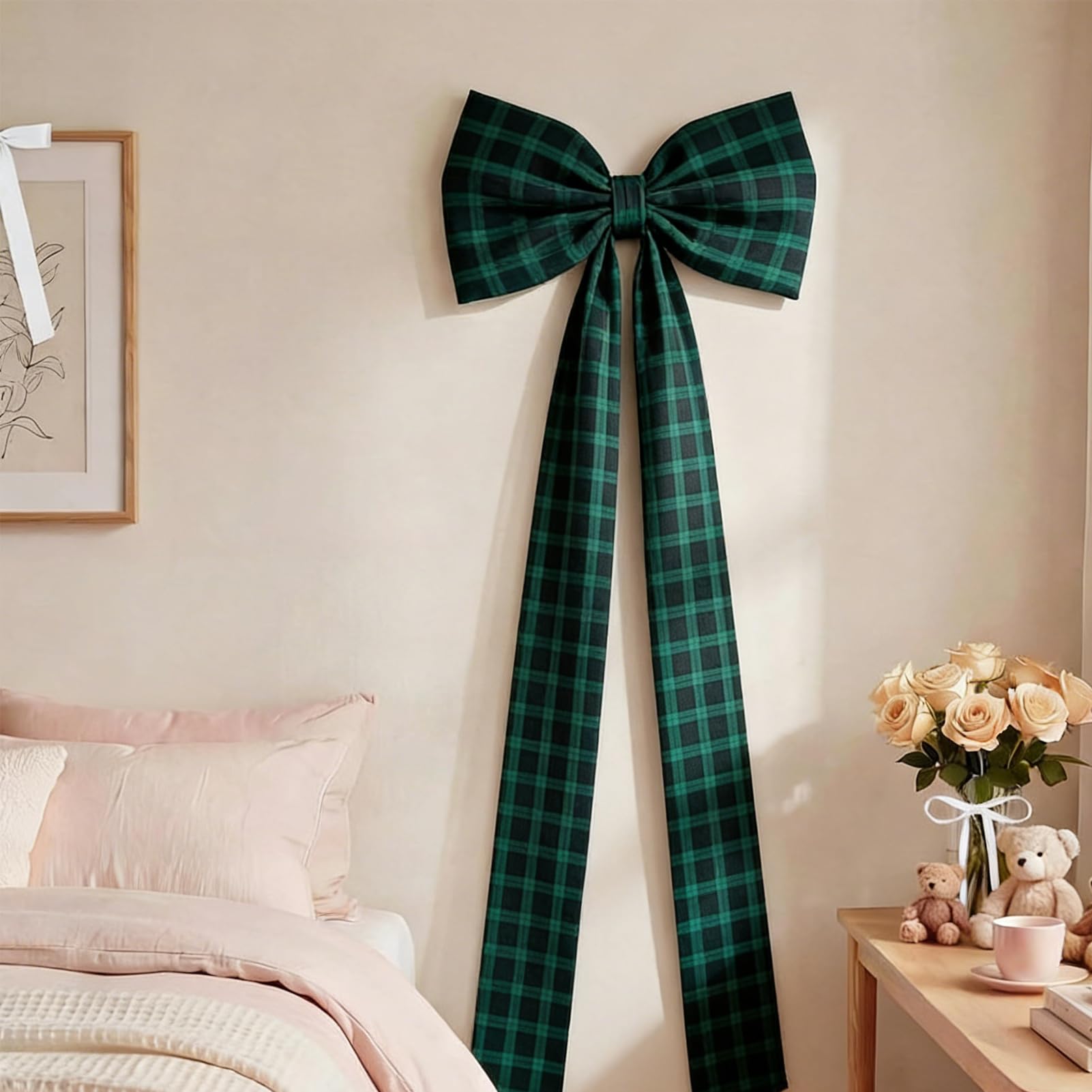 Olbrzymia zielona kokarda w kratę, ponadwymiarowa dekoracja ścienna, 180 x 45 cm, wstążka na baby shower, ślub, artykuły na przyjęcie urodzinowe, zielona