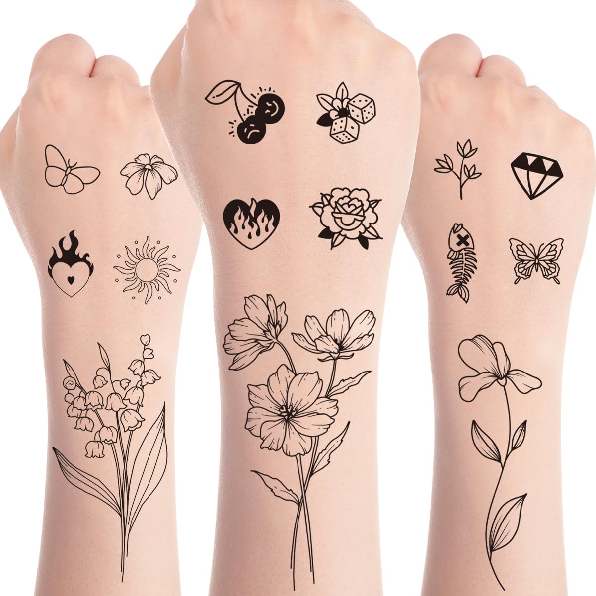 Papiailove Inspirational Realistic Temporary Tattoos - 8 Sheets Flower Motivational Quotes Tiny Fake Tattoos Stickers, Realistic Long Lasting