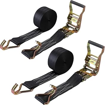 Ratchet Straps Heavy Duty, 8000 LBS Break Strength Ratchet Strap Tie Down, 2 x 20ft Black Tie-Down Ratcheting Cargo Truck Straps with Durable Double J Hook for for Truck Black, 2IN X 20FT X 2PACK