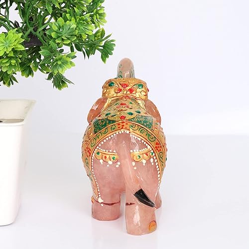 Miniatura 5 de REAL-GEMS Estatua de escultura de cristal de elefante de cuarzo rosa tallada a mano decorativa curativa Reiki figuras de piedras preciosas