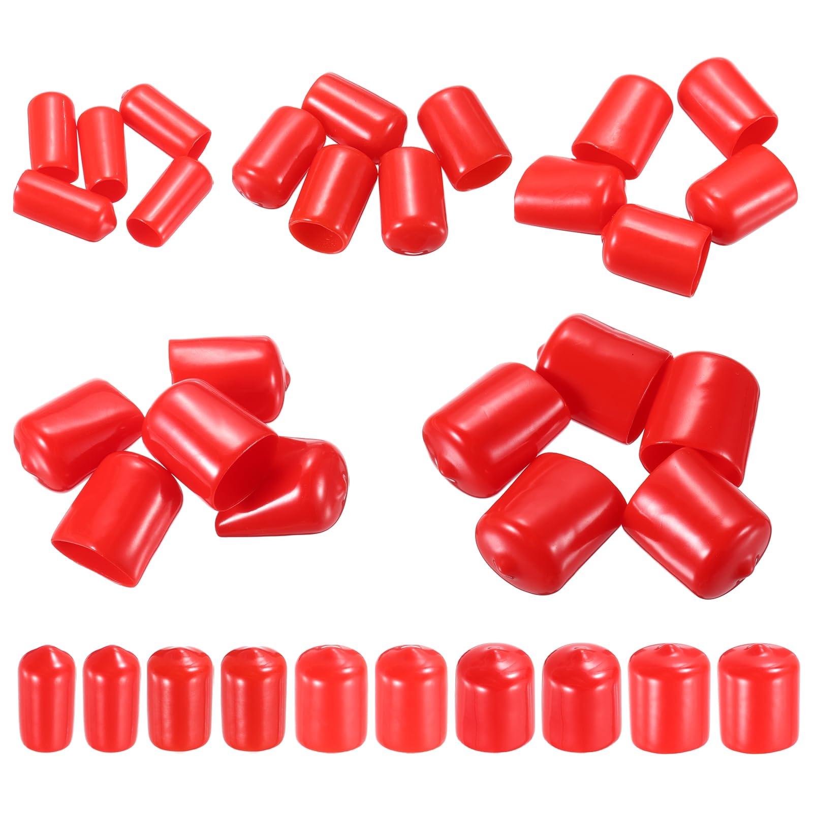 MECCANIXITY 50pcs Round End Protective Caps Rubber Cover 3/8" 1/2" 5/8" 3/4" 7/8" Red Screw Protector for Screw Bolt, Plumbing Pipe