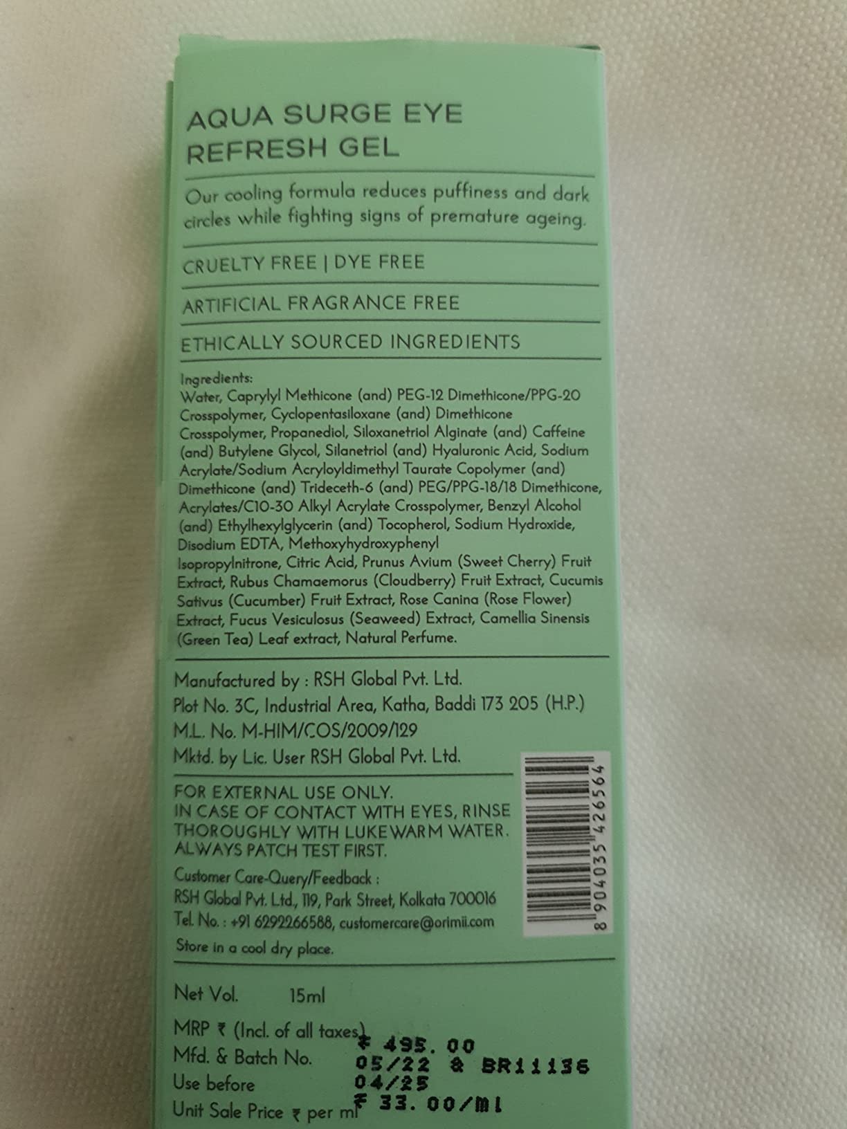 Orimii Under Eye Cream Gel for Dark Circles for Women Enriched with Arctic Cloudberry (Natural