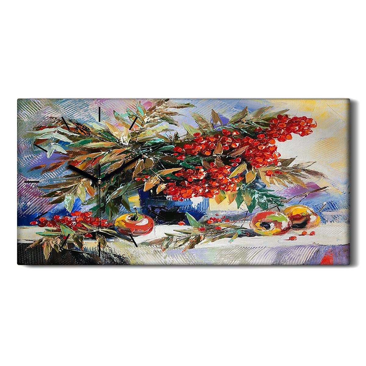 Horloge sur Toile 60x30cm Art Mural Image Abstract Flowers Fruits Salon