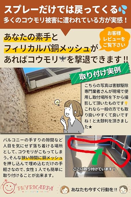 Amazon Phyricarpa コウモリが住み着かない家にする 銅メッシュ 6m品 女性の方も簡単取り付け 追い出し後 隙間埋め込み 鳥の巣 対策 コウモリ撃退グッズ 10cm幅 X 6m 防鳥 防獣ネット