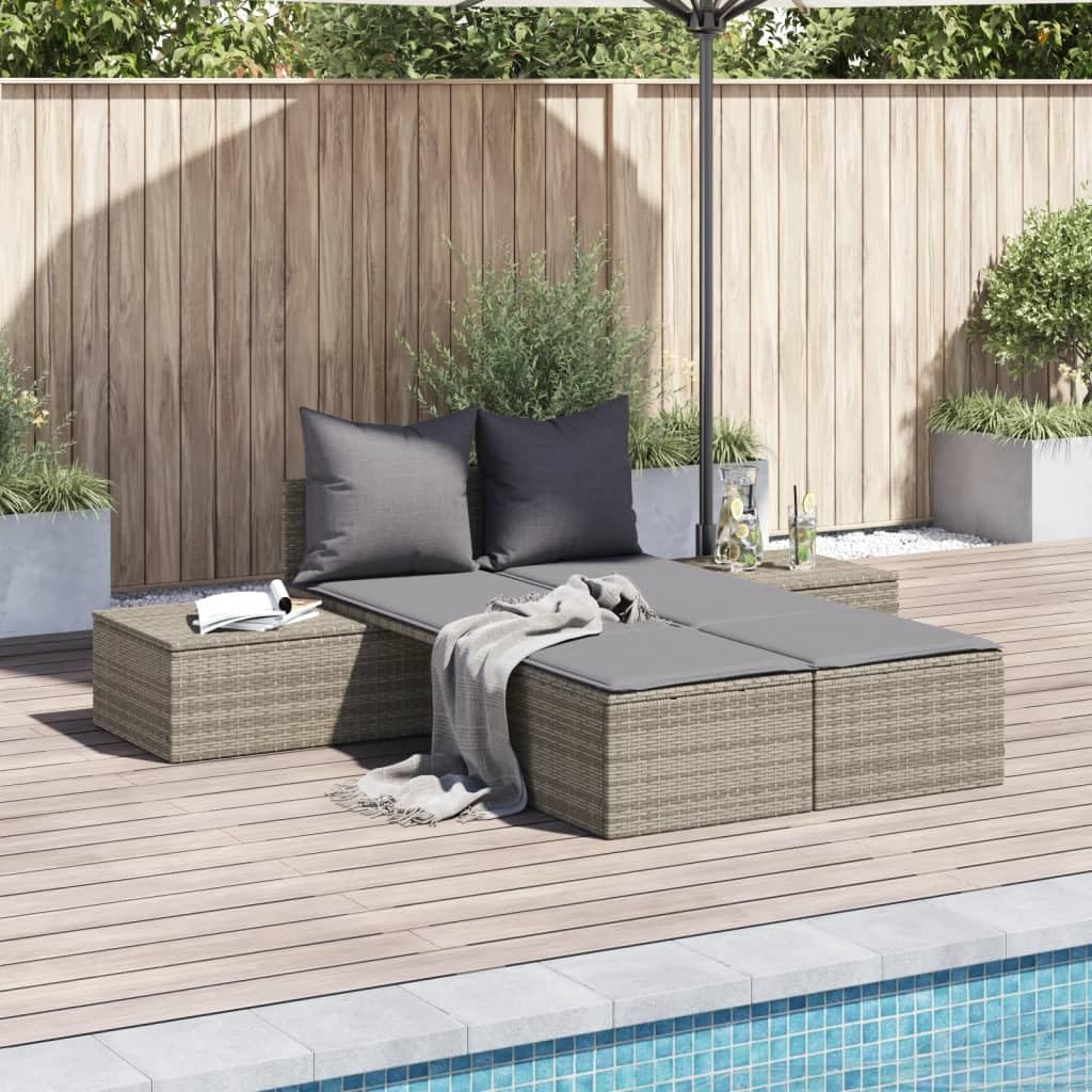 Homgoday Lit de bain double avec coussins gris en polyrotin, meubles de plage, canapé-lit, meubles de jardin, lits de piscine, lit de plage, lit de plage, lit de soleil Model368391