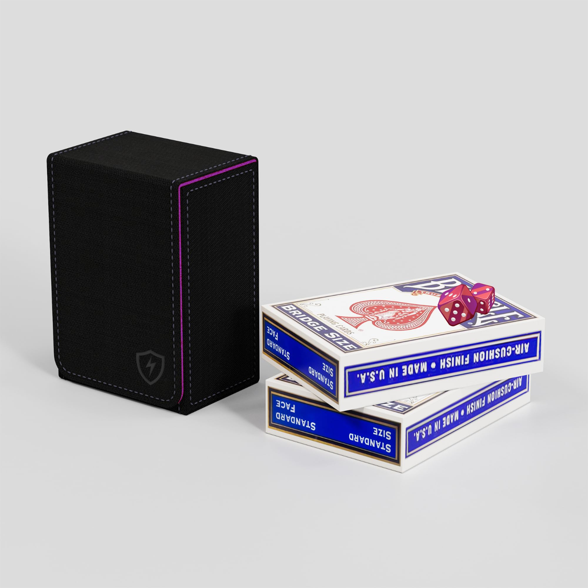 Boltquan Double-Decker Leather Card Case - Premium Holder for Two Poker Card Sets - Stylish Design with Secure Closure (Black-Purple) - Image 3