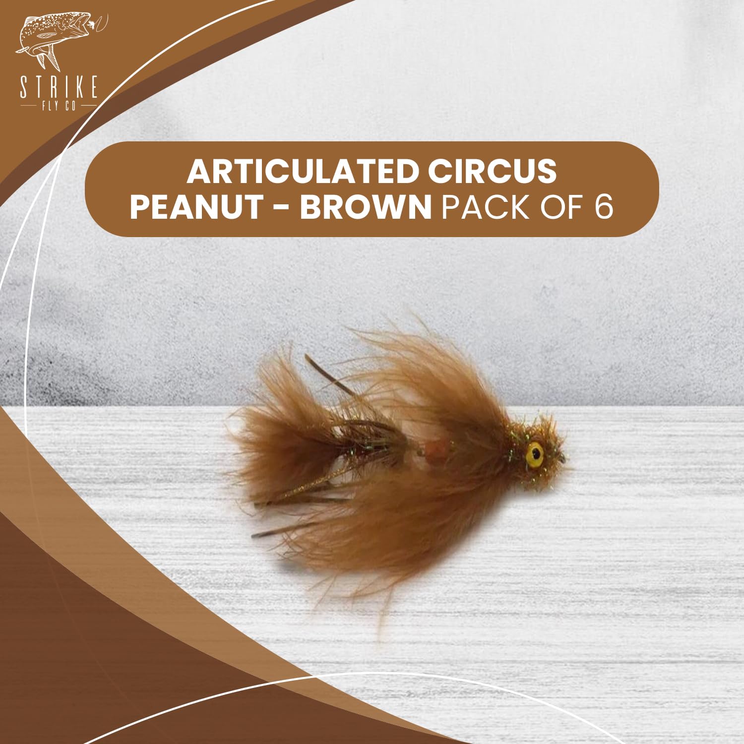 Circus Peanut Brown Articulated Streamer Size 6- Set of 6 Fishing Lures- Strike Fly Company